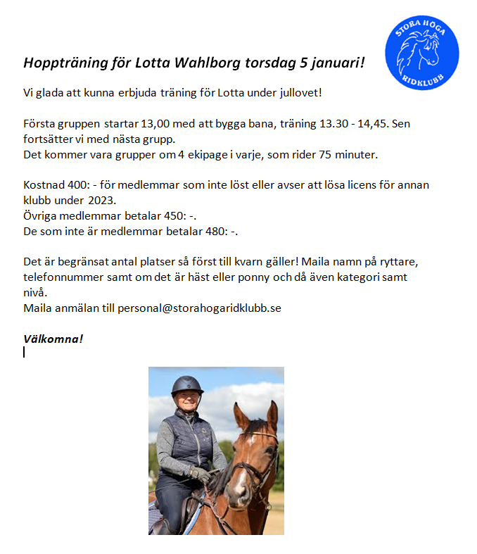 Hoppträning för Lotta Wahlborg 5 januari