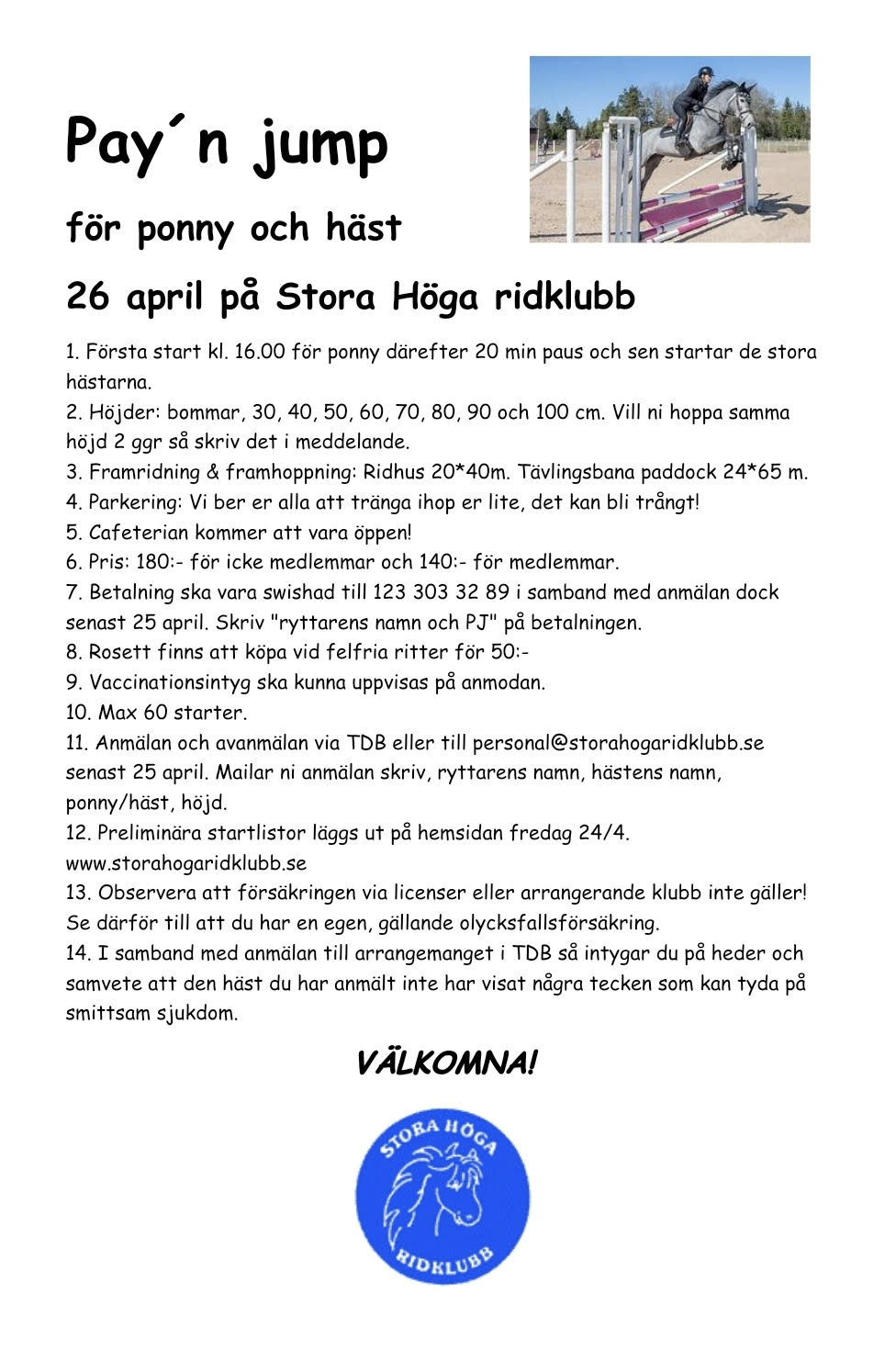 Pay´n jump 26 april prel.startlista