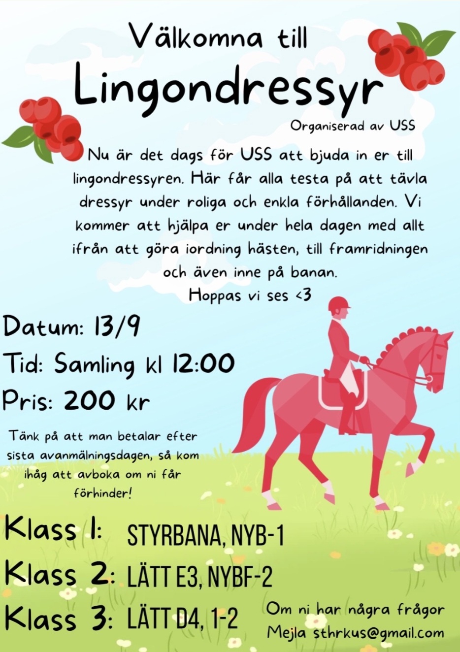 Lingondressyr 13 september prel.startlista